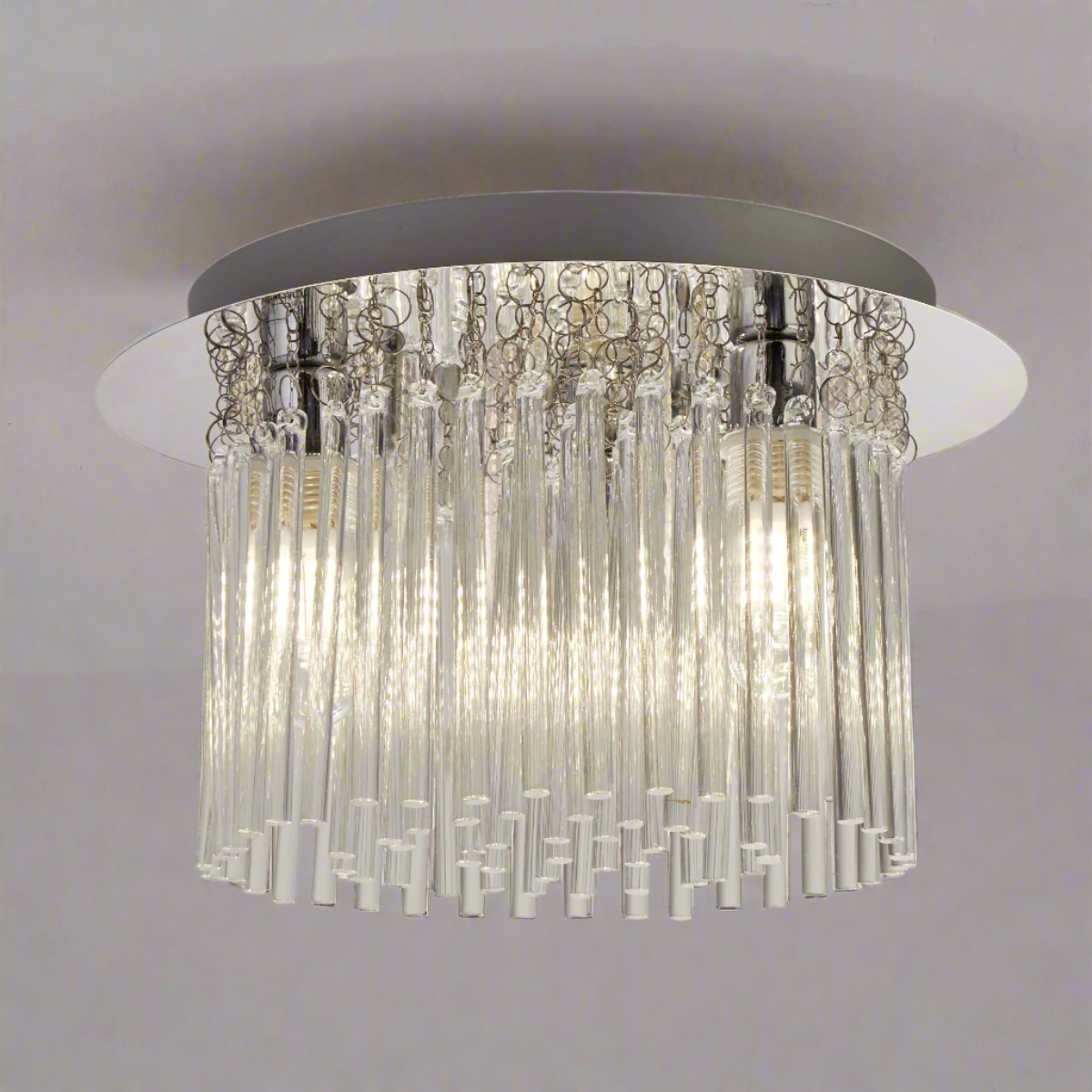 CGC TAYMA Chrome & Crystal Droplet Round Ceiling Light IP44 Suitable For Bathrooms