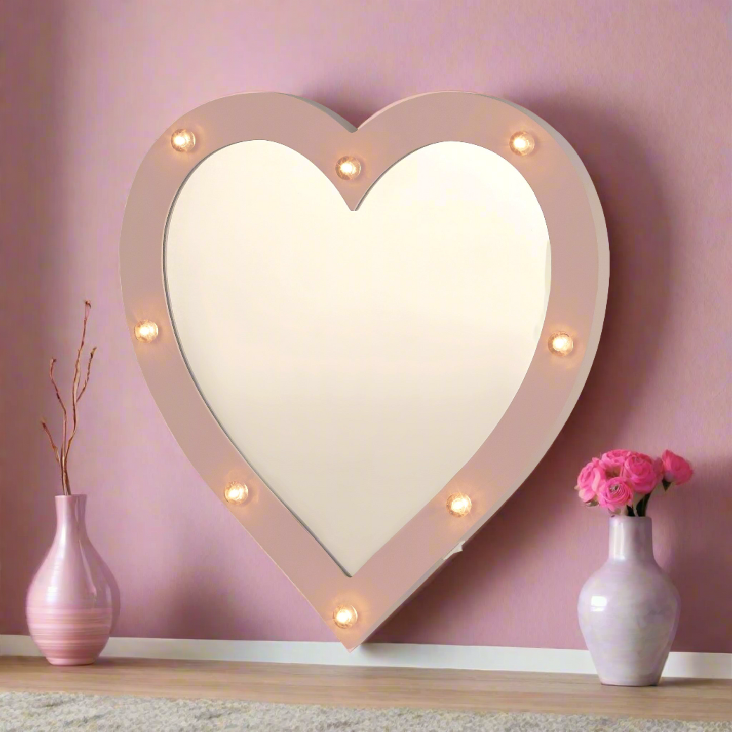 CGC AMORE Pink Hollywood Heart Shape LED Mirror Wall Mount