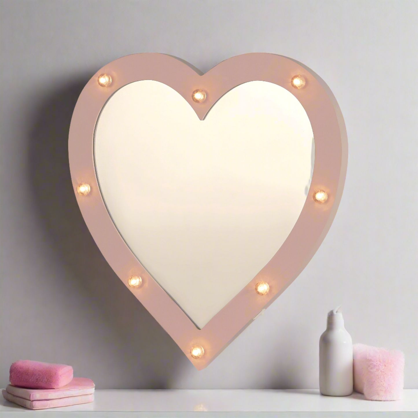 CGC AMORE Pink Hollywood Heart Shape LED Mirror Wall Mount