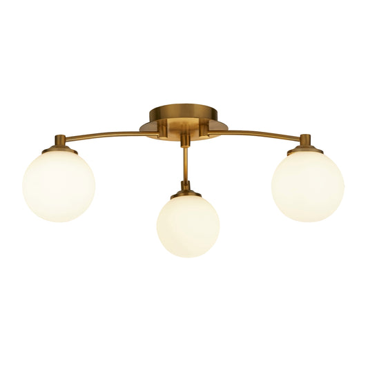 Brighten up your home with the stunning Pheobe ceiling light in gold. This beautiful light fixture is a perfect addition to any modern or classic interior. The sleek and sophisticated design features a matt antique brass gold effect plate and arms with matt white glass shades that complement each other impeccably.