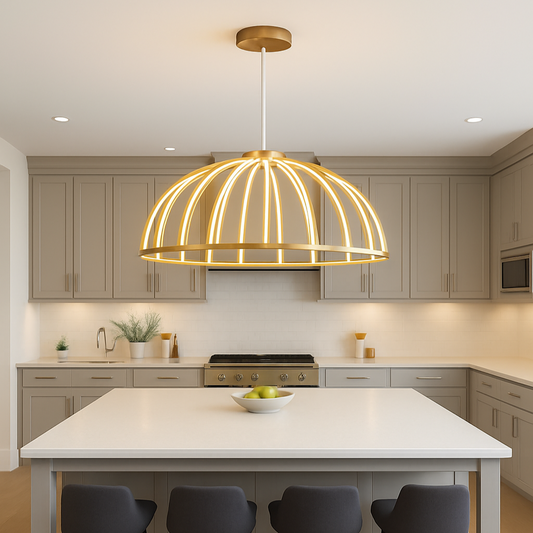 CGC PARAPLU 2 Hemisphere 90cm Satin Gold LED Ceiling Pendant Light