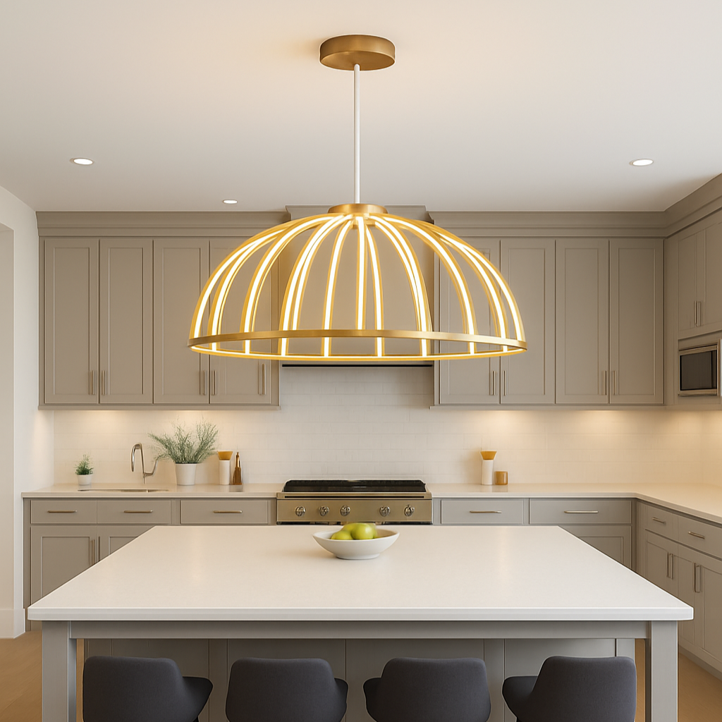 CGC PARAPLU 2 Hemisphere 90cm Satin Gold LED Ceiling Pendant Light