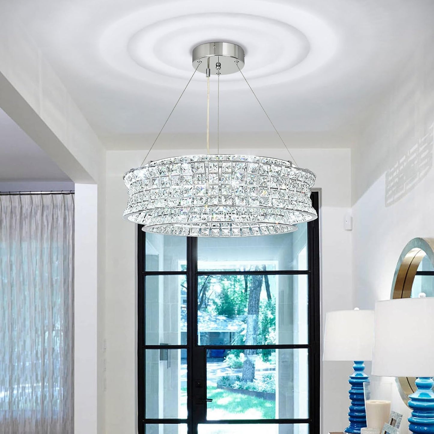 CGC SASY Chrome and Crystal adjustable ceiling light pendant