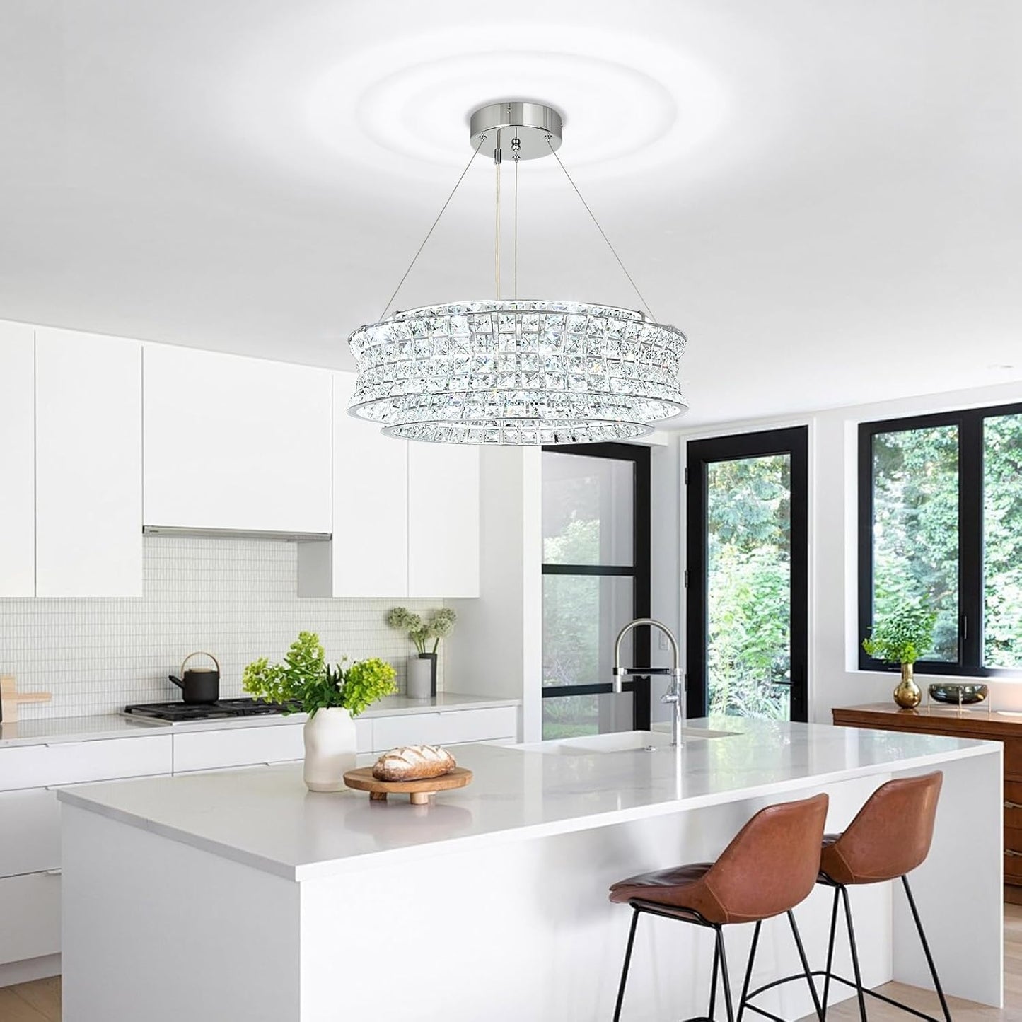 CGC SASY Chrome and Crystal adjustable ceiling light pendant