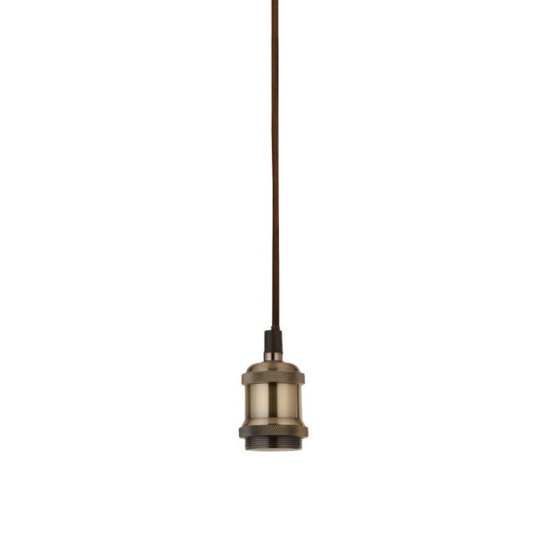Finding a pendant light that matches your individual style and taste can be difficult. Thanks to our CGC Cassie a 1.5m adjustable E27 ceiling pendant and matching ceiling rose in antique brass, you can customize a light fixture to perfectly match your decor. Beautifully etched detailing sets this ceiling pendant above the rest  it also comes come with the matching ceiling and braided fabric brown cord.