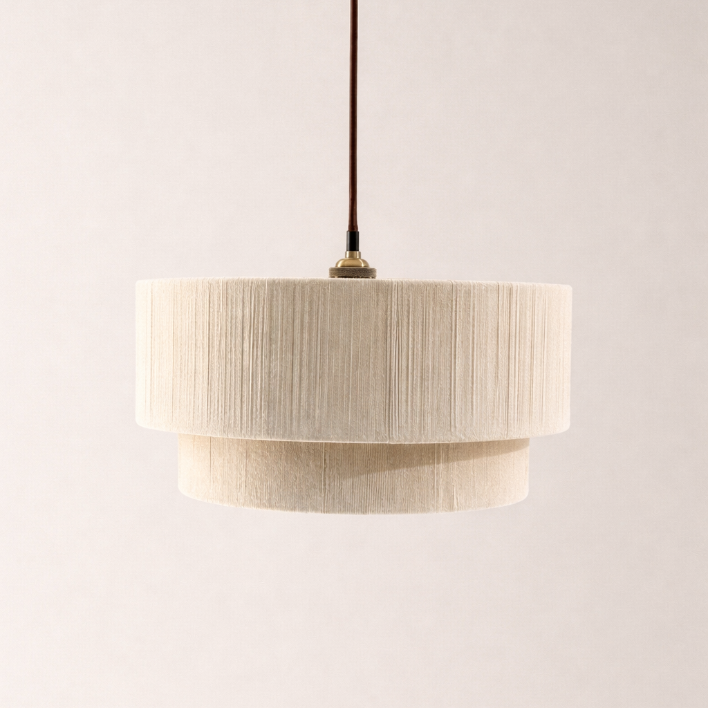 Beige pendant lamp on a plain background