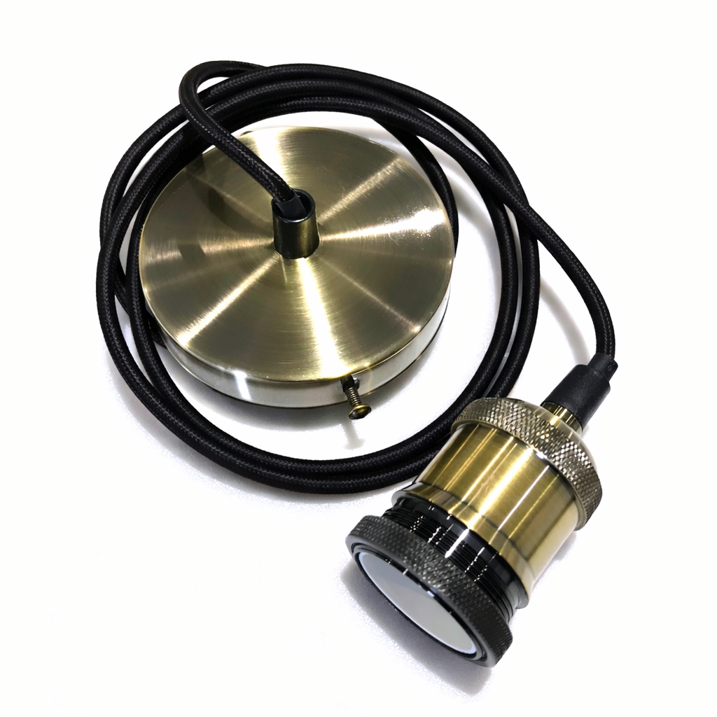 CGC CASSIE Antique Brass 1.5m Adjustable E27 Ceiling Suspension Cable Pendant and Matching Ceiling Rose