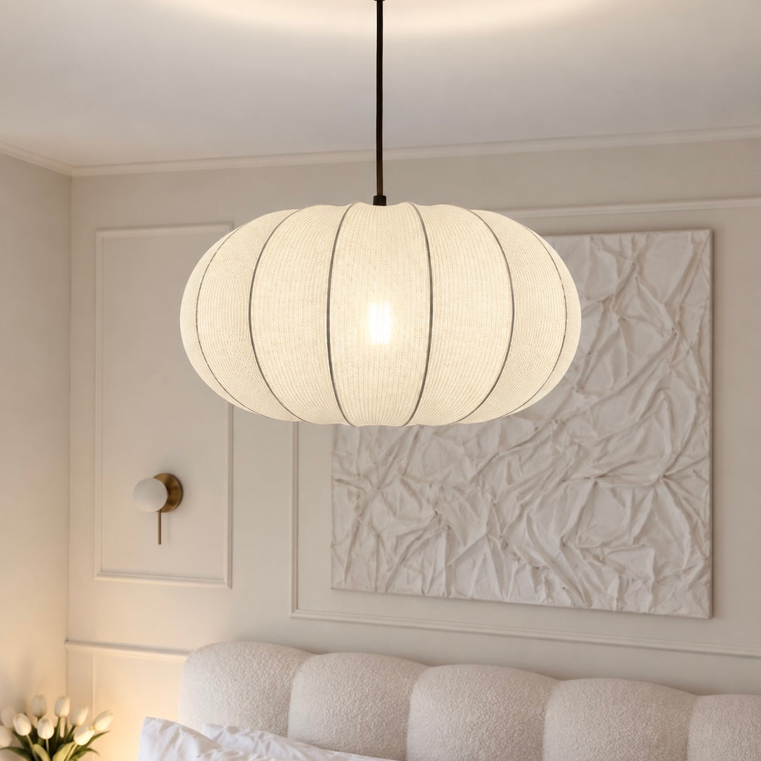CGC LILA Cream Oval Stretch Ribbed Cotton Fabric Lampshade