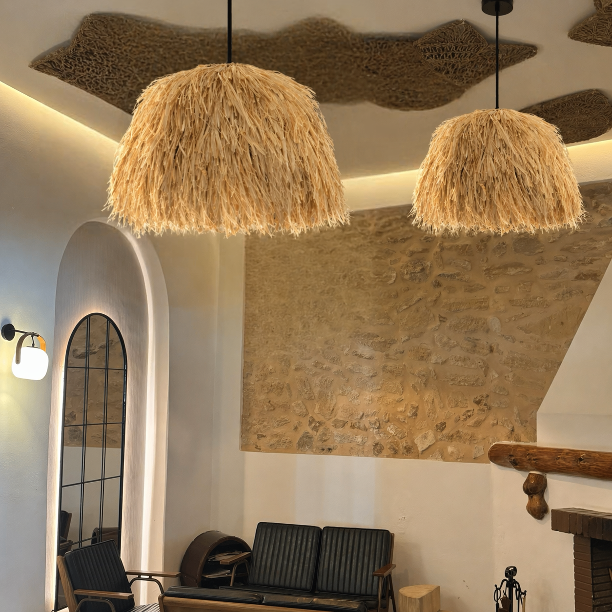 CGC Gilli Large Natural Raffia Grass  67 cm Lampshade Easy Fit Pendant Light Shade