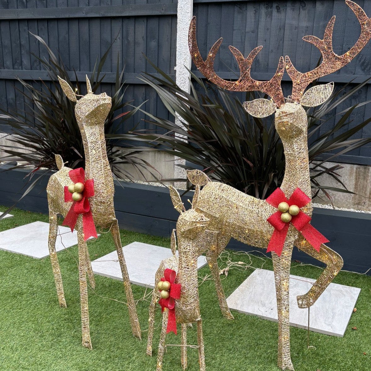 CGC LED Three Piece Gold Reindeer Family Set Outdoor Christmas Light Festive Set