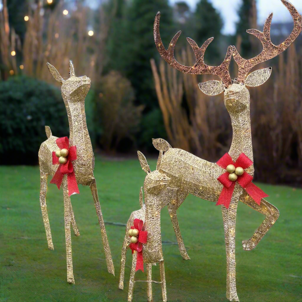 CGC LED Three Piece Gold Reindeer Family Set Outdoor Christmas Light Festive Set