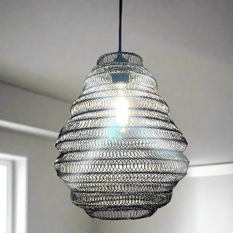CGC CASABLANCA Medium Black Mesh Moroccan Metal Ceiling Pendant Light and Lamp Shade