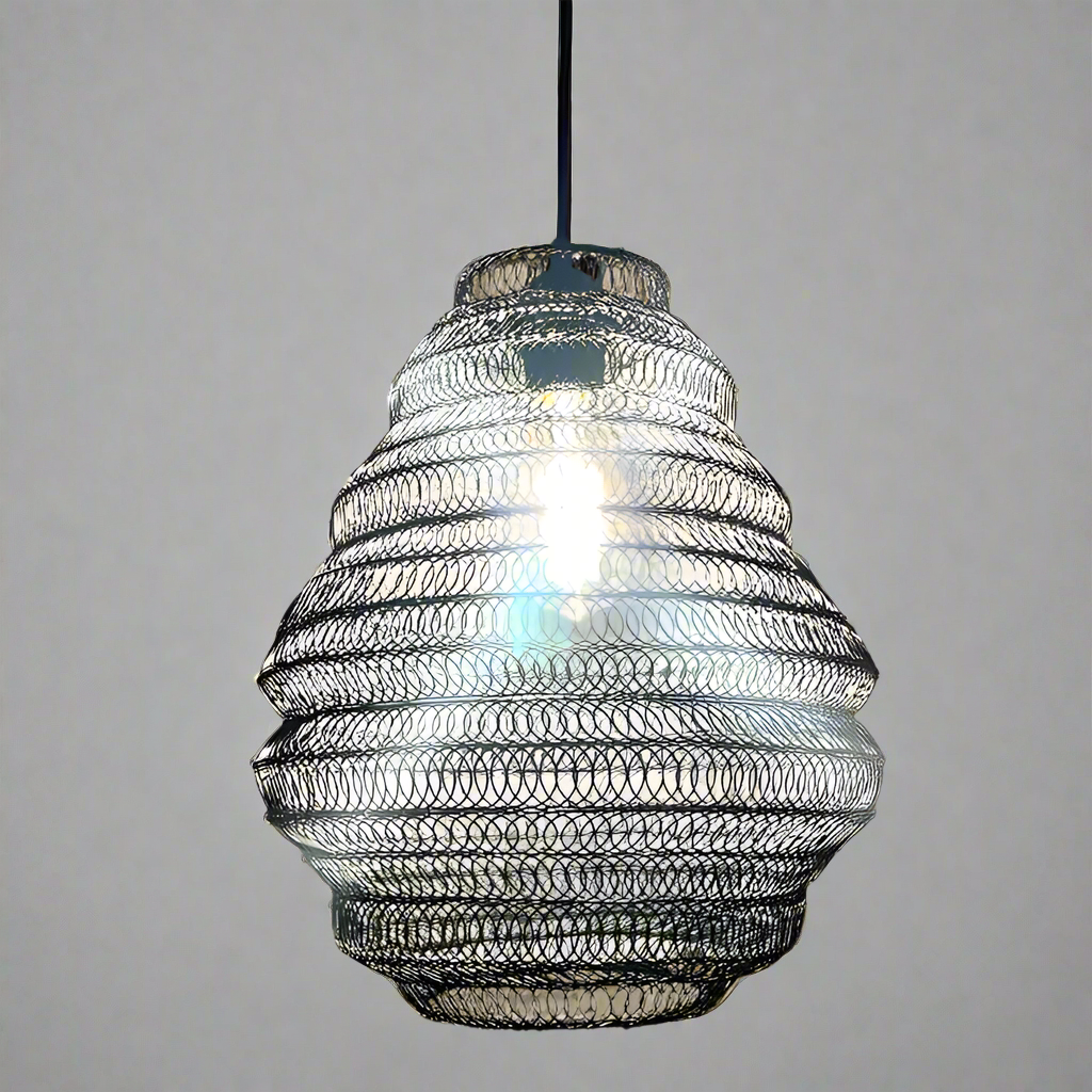 CGC CASABLANCA Medium Black Mesh Moroccan Metal Ceiling Pendant Light and Lamp Shade