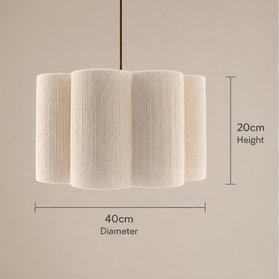 Ceiling light fixture with dimensions on a beige background