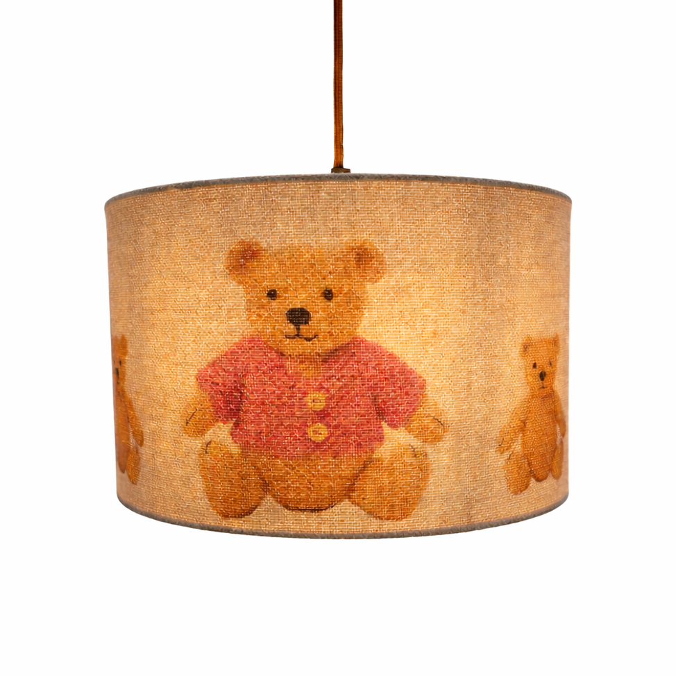 Lampshade with teddy bear pattern on a white background
