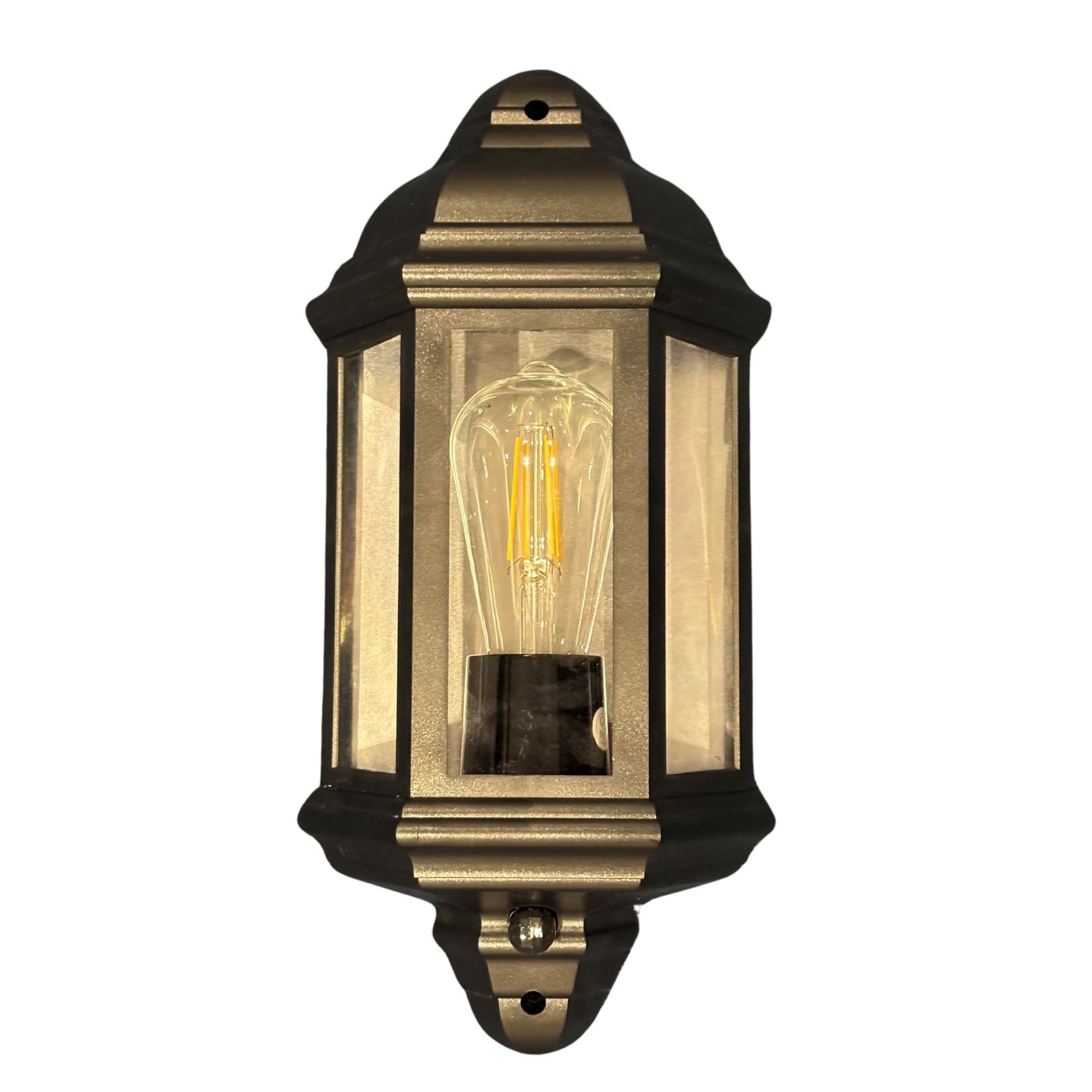 Decorative outdoor wall light fixture on a white background