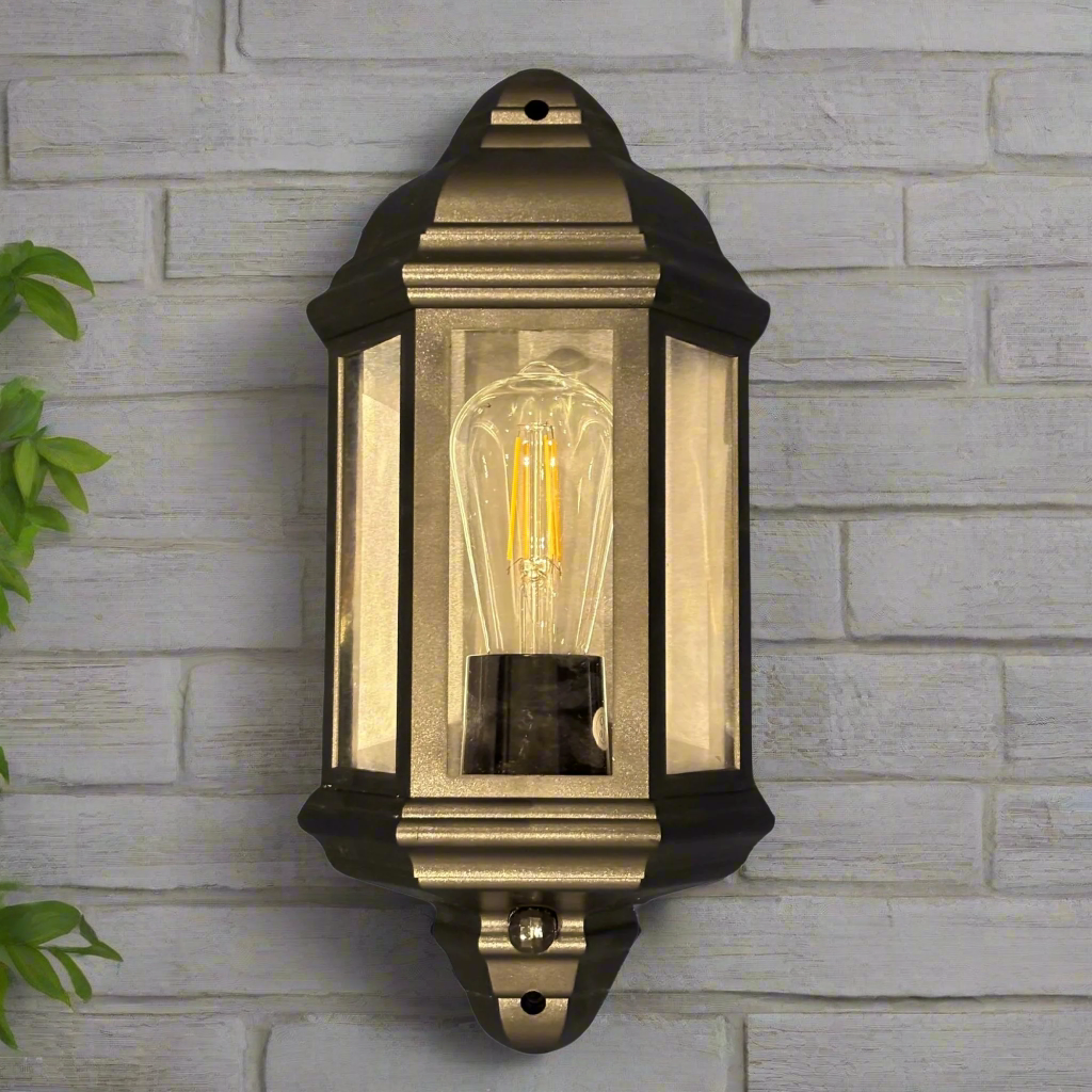 Decorative wall light fixture on a stone wall