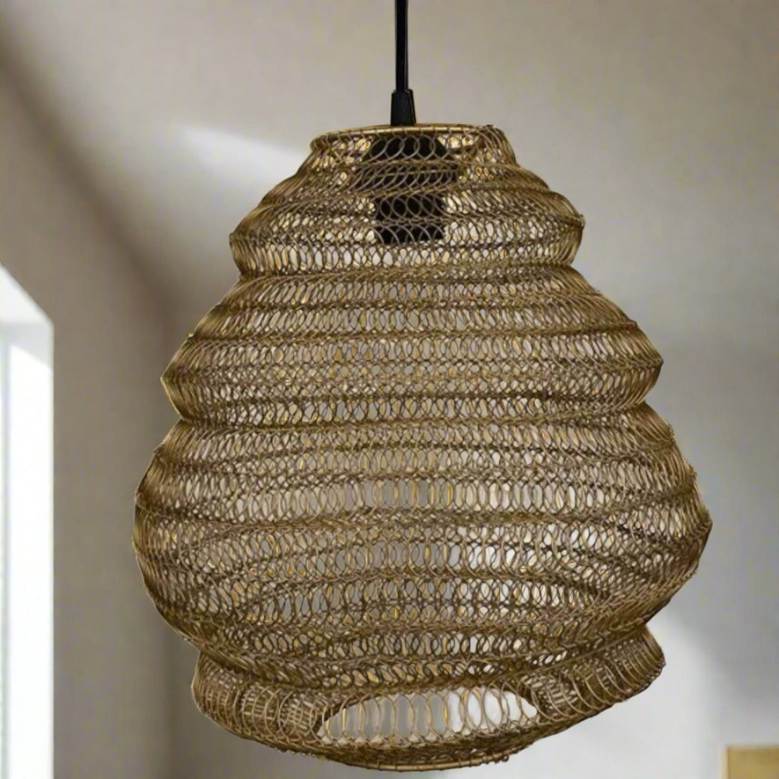 CGC CASABLANCA Medium Matt Gold Mesh Moroccan Metal Ceiling Pendant Light and Lamp Shade