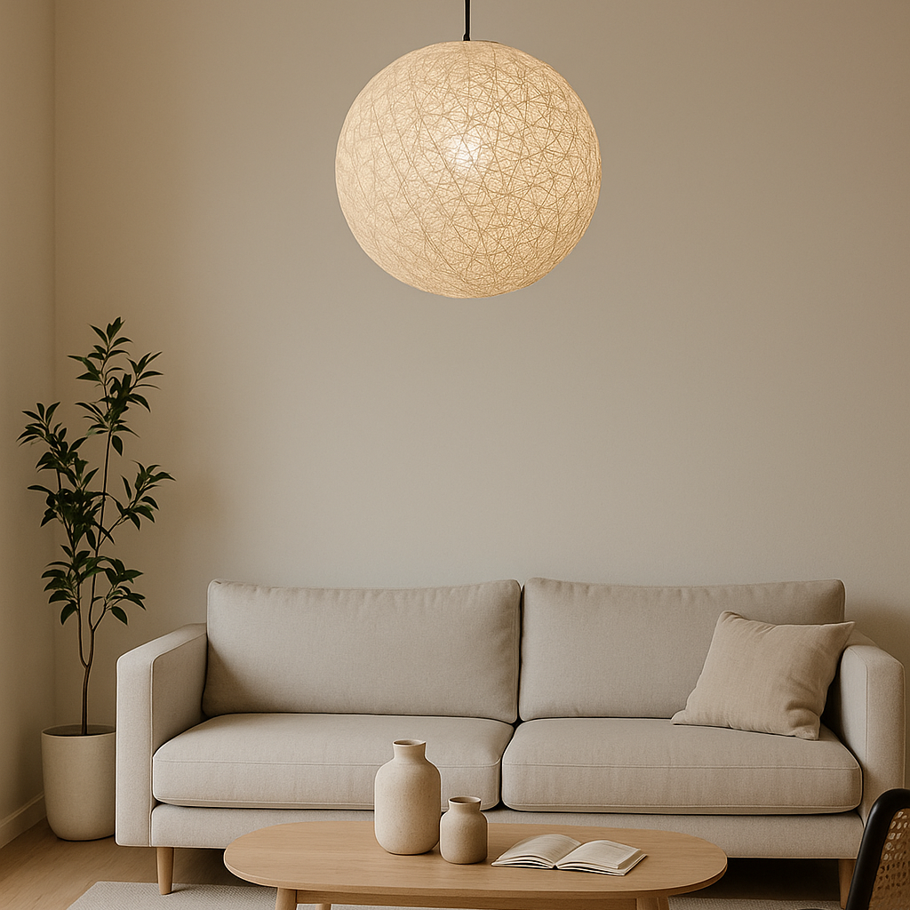 CGC CLARA Cream Large 40cm Round Globe Rattan Weave Lampshade