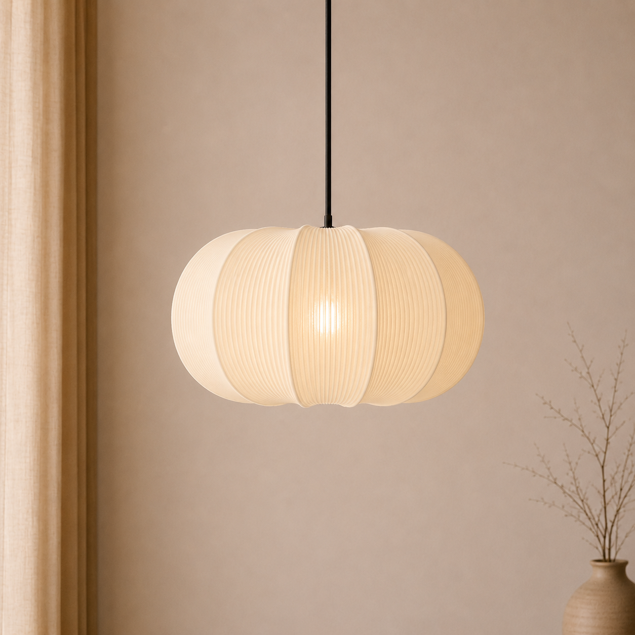 CGC LILA Cream Oval Stretch Ribbed Cotton Fabric Lampshade