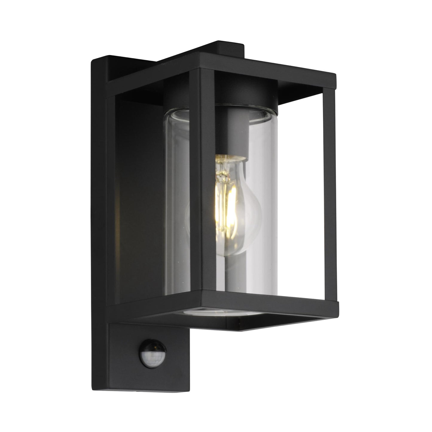 CGC ABEL Matt Black Box Lantern Wall Light with PIR Motion Sensor