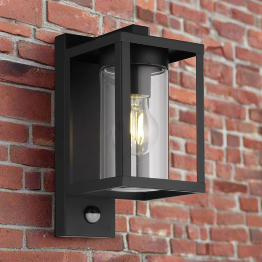 CGC ABEL Matt Black Box Lantern Wall Light with PIR Motion Sensor