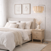 CGC Kyra Brushed Nickel Angled Floor Lamp with Two Layer Large Scalloped Lampshade