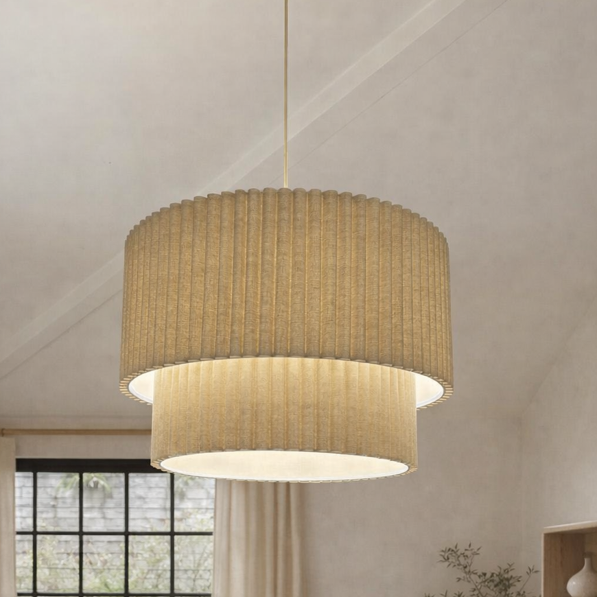 CGC Allegra Oatmeal Linen Fine Scallop Two Tier Extra Large Layer Drum Lampshade
