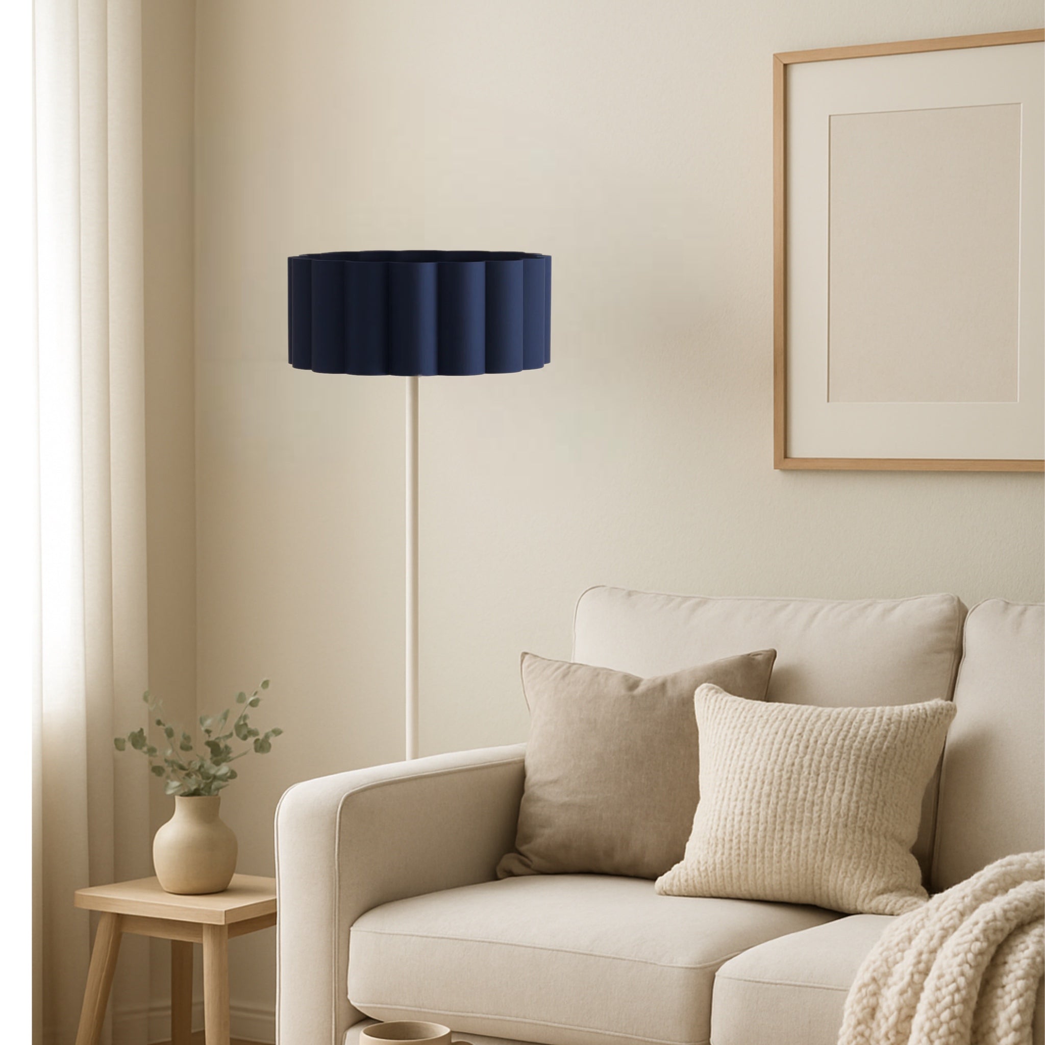 CGC Lena Cream Straight Floor Lamp with Large Scalloped Lampshade