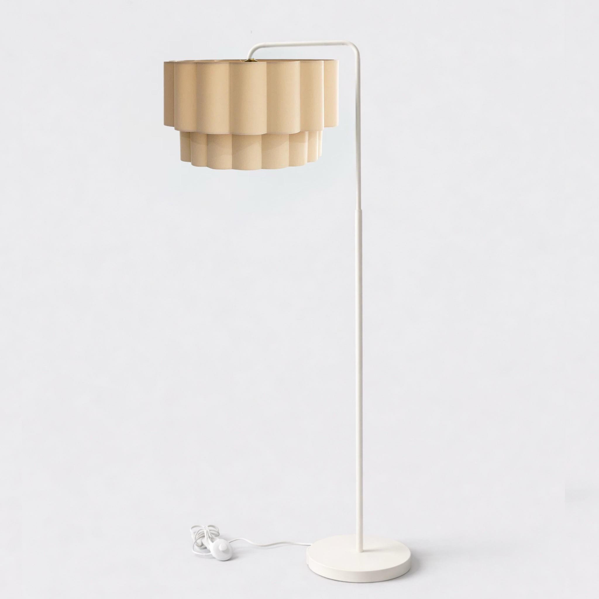 CGC Kyra Cream Angled Floor Lamp with Two Layer Large Scalloped Lampshade