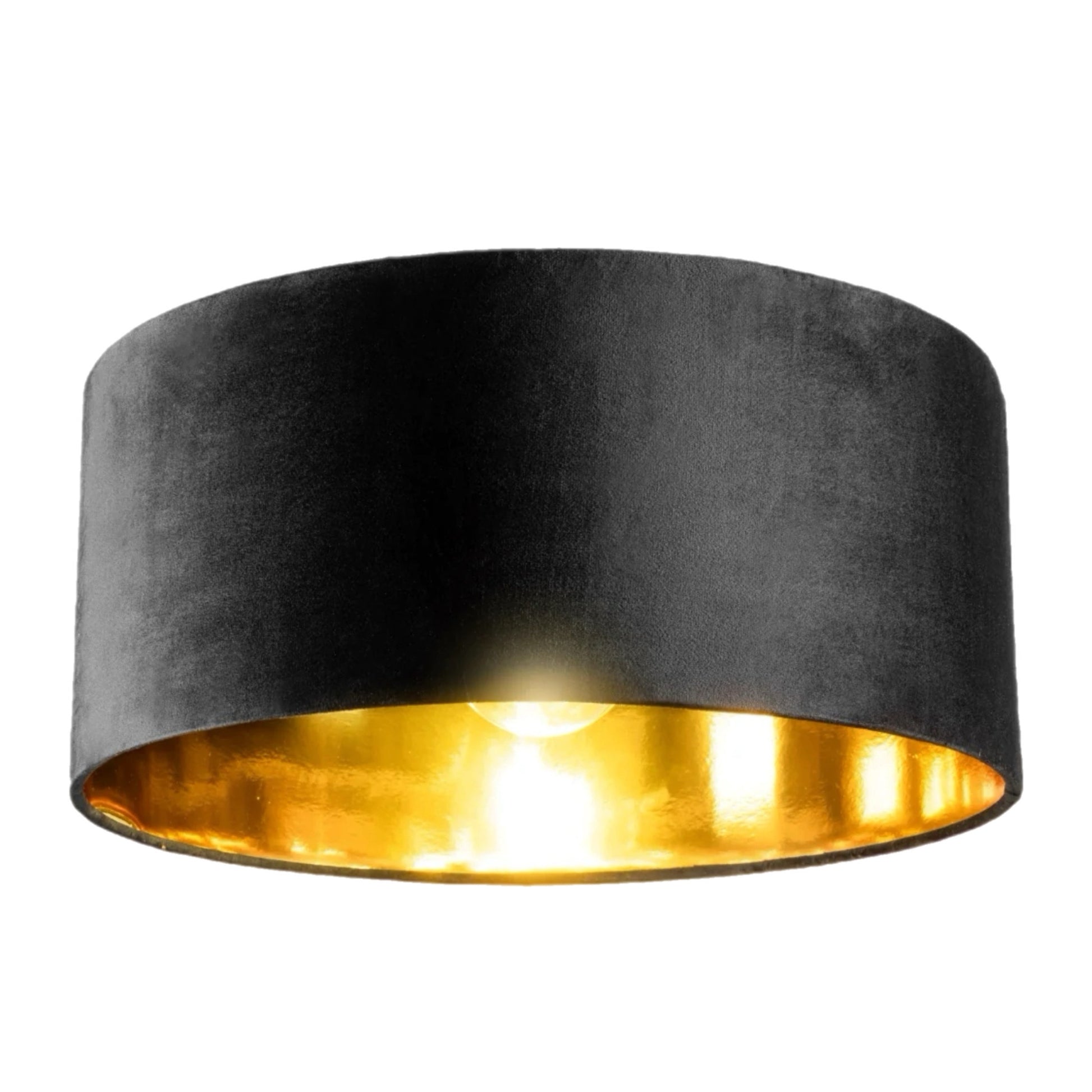 Black lampshade with a gold interior on a white background