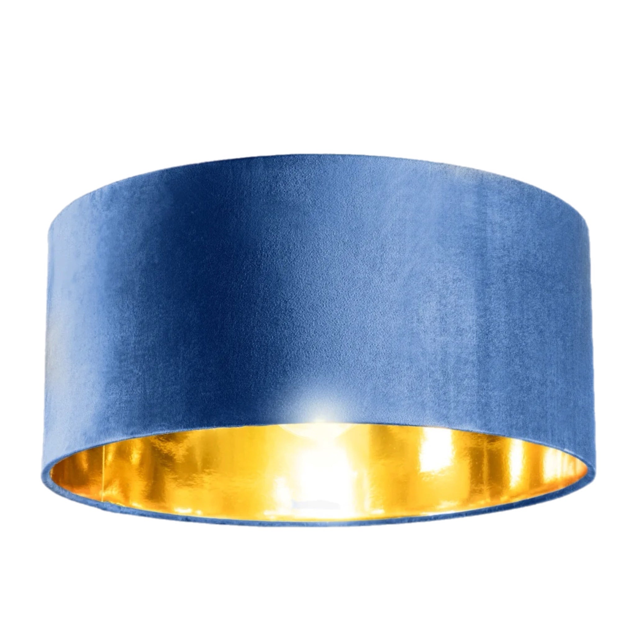 Blue lampshade with a gold interior on a white background