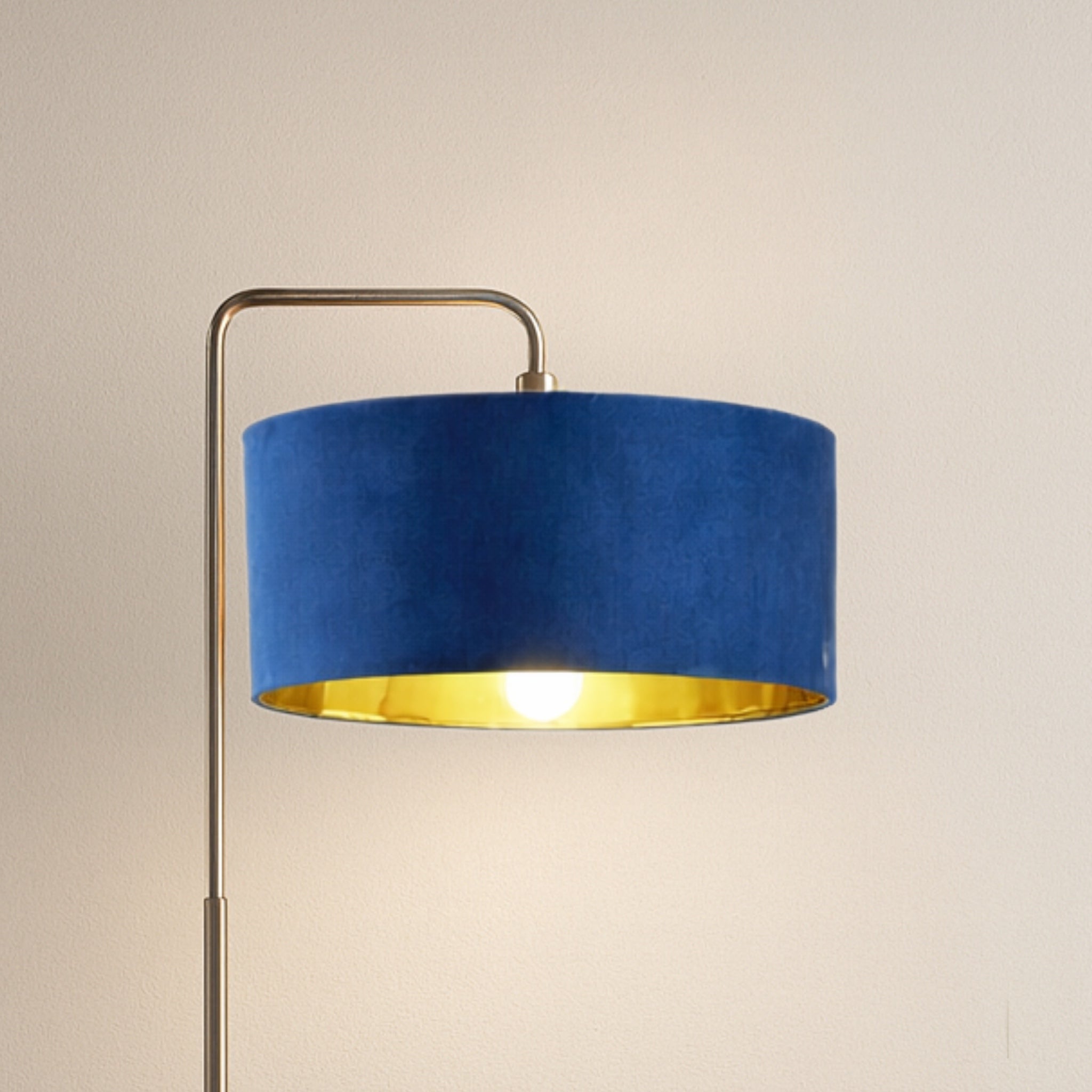 CGC Kyra Brushed Nickel Angled Floor Lamp with Large 45cm Velvet Lampshade