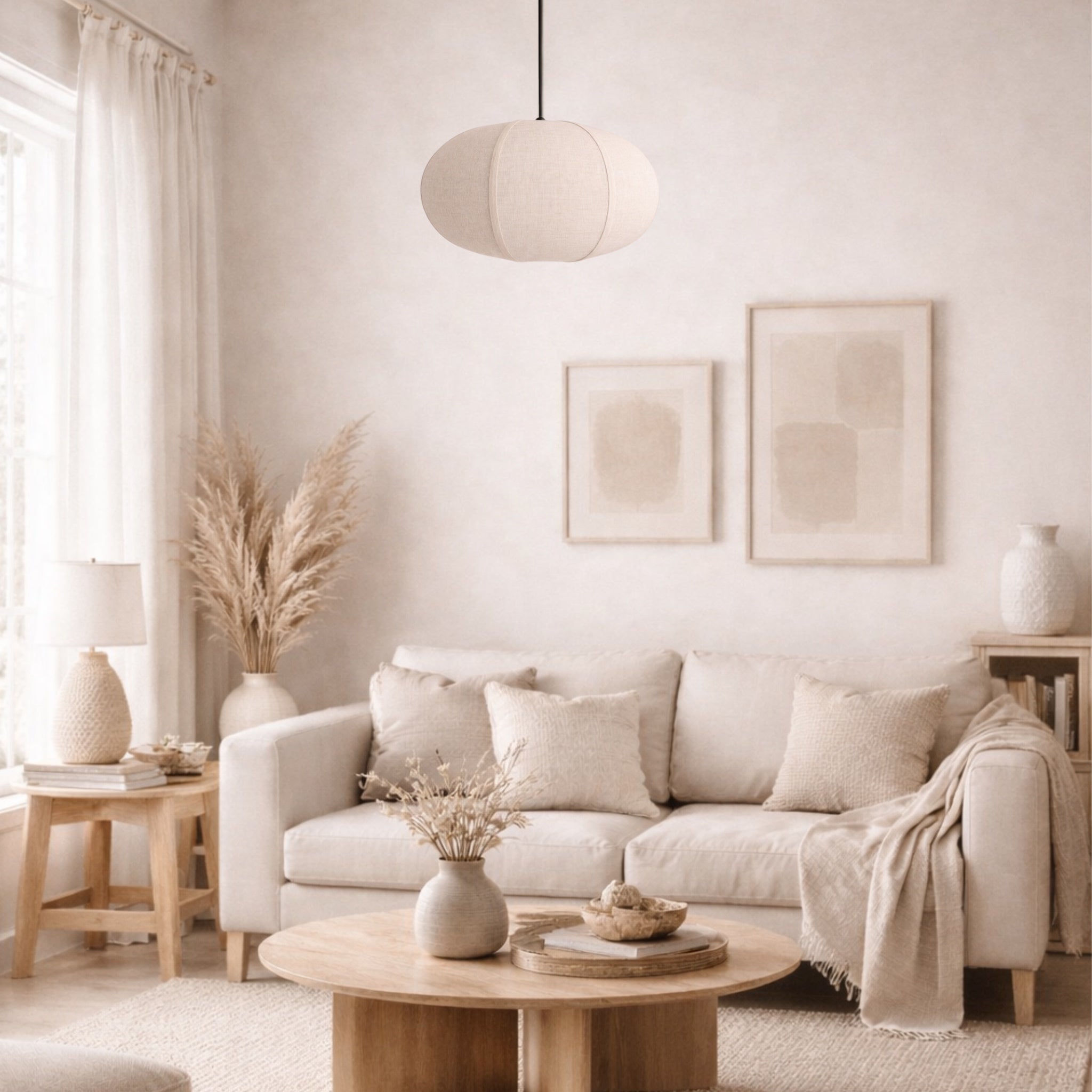 CGC LIBBY Large Oatmeal Rounded Stretch Linen Fabric Lampshade