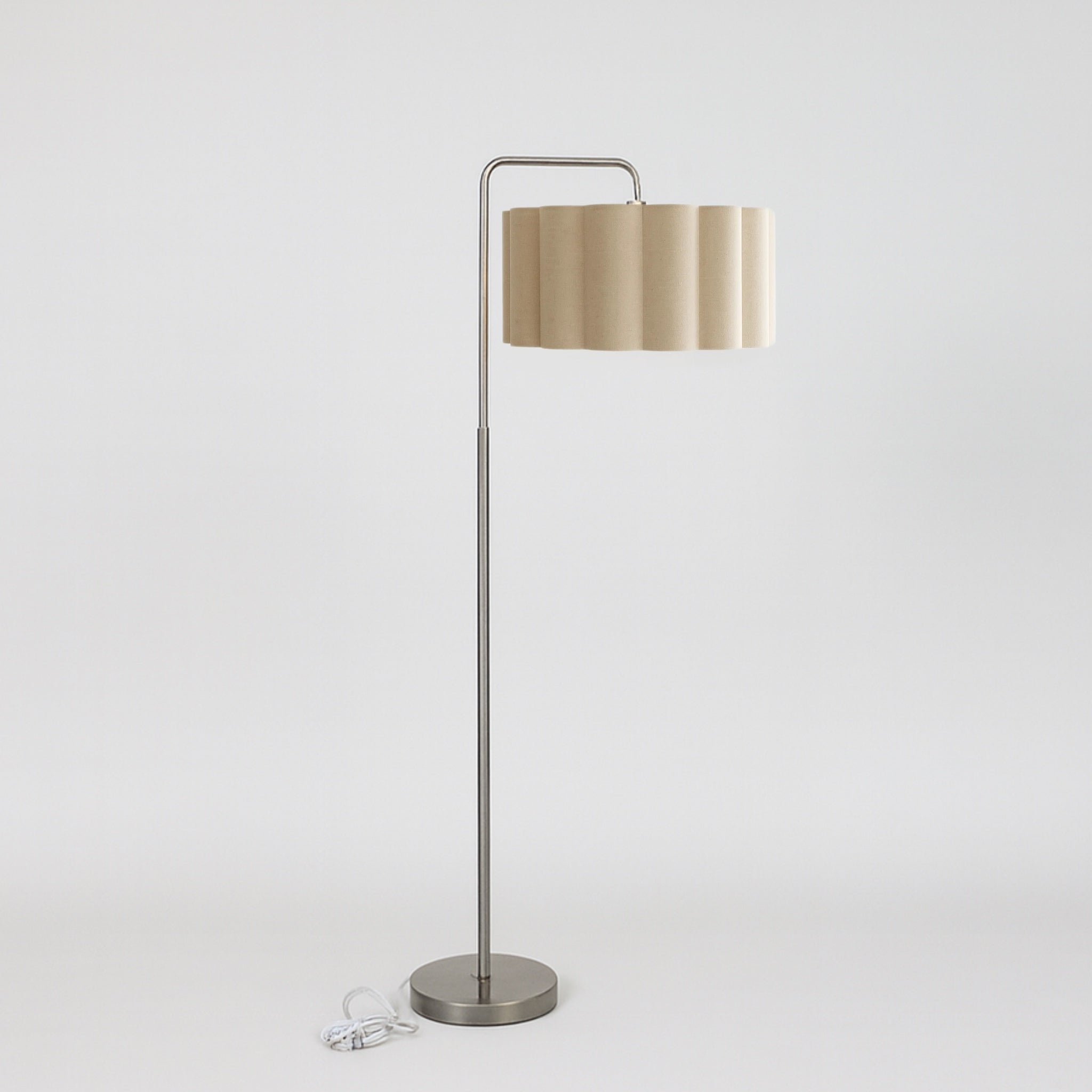CGC Kyra Brushed Nickel Angled Floor Lamp with Large Scalloped Lampshade