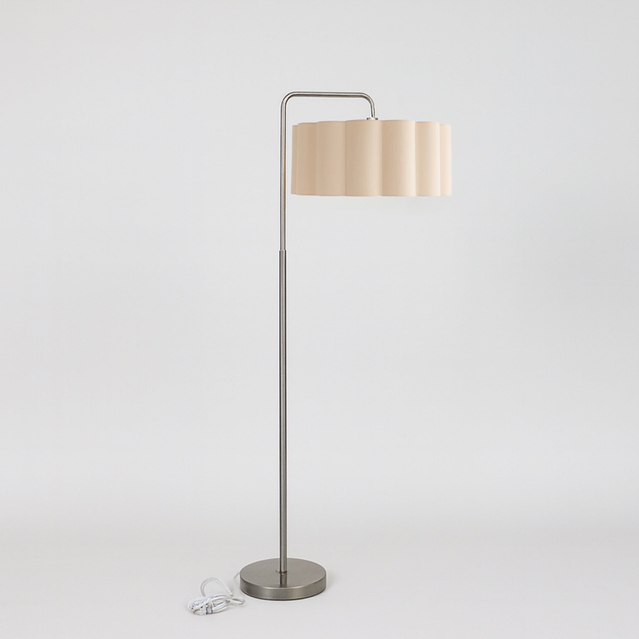 CGC Kyra Brushed Nickel Angled Floor Lamp with Large Scalloped Lampshade