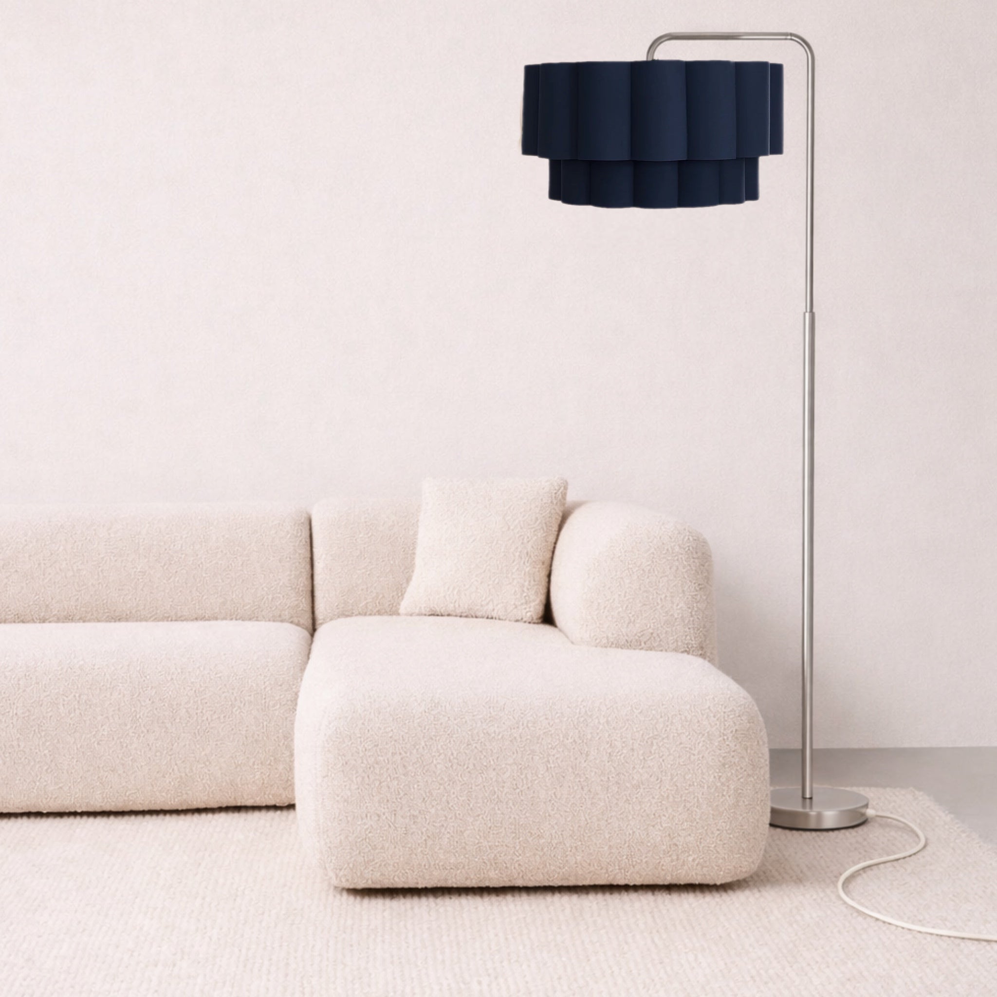 CGC Kyra Brushed Nickel Angled Floor Lamp with Two Layer Large Scalloped Lampshade