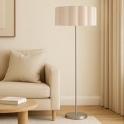 CGC Lena Brushed Nickel Straight Floor Lamp with Large Scalloped Lampshade