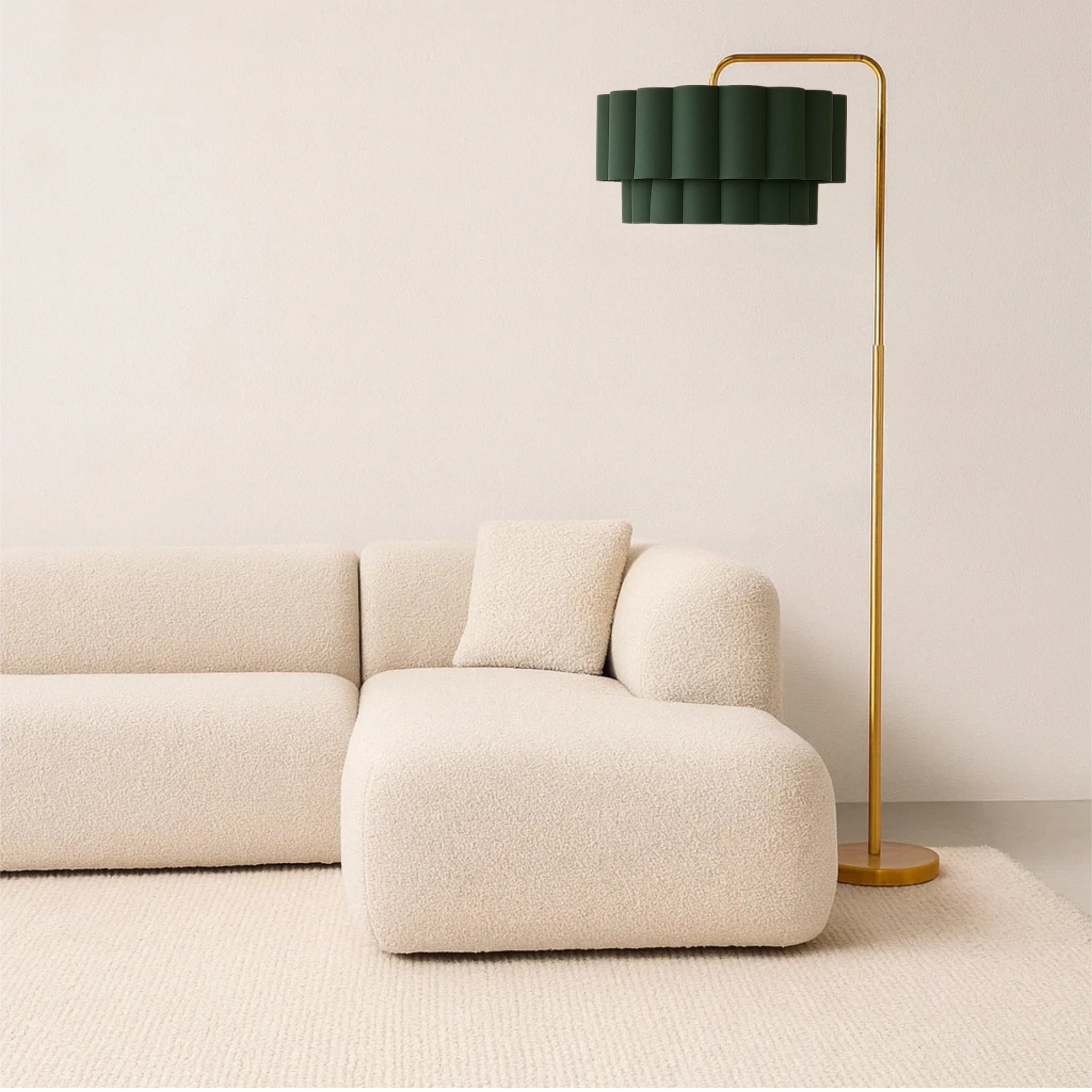 CGC Kyra Brushed Gold Angled Floor Lamp with Two Layer Large Scalloped Lampshade