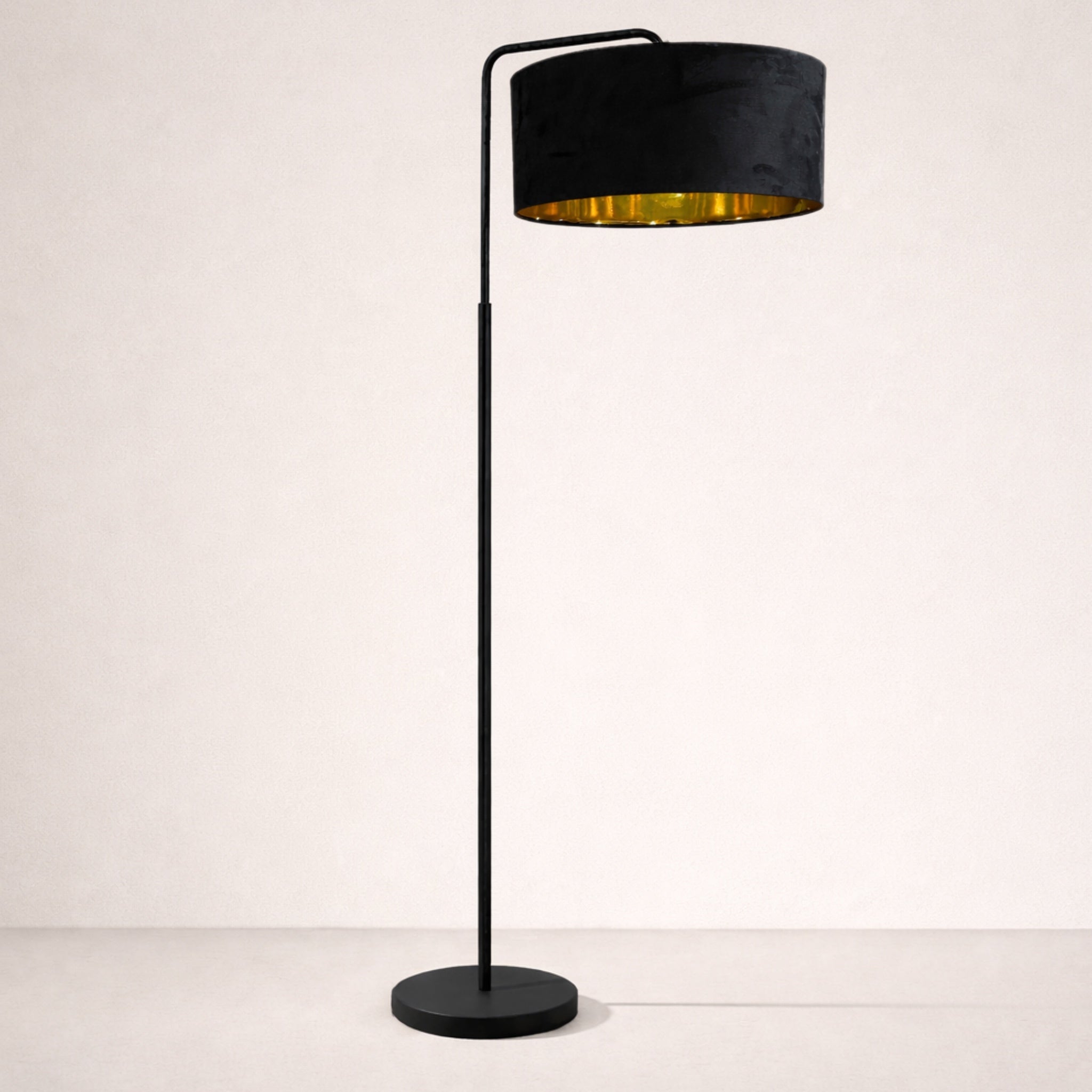 CGC Kyra Black Angled Floor Lamp with Large 45cm Velvet Lampshade