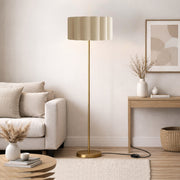 CGC Lena Brushed Gold Straight Floor Lamp with Large Scalloped Lampshade