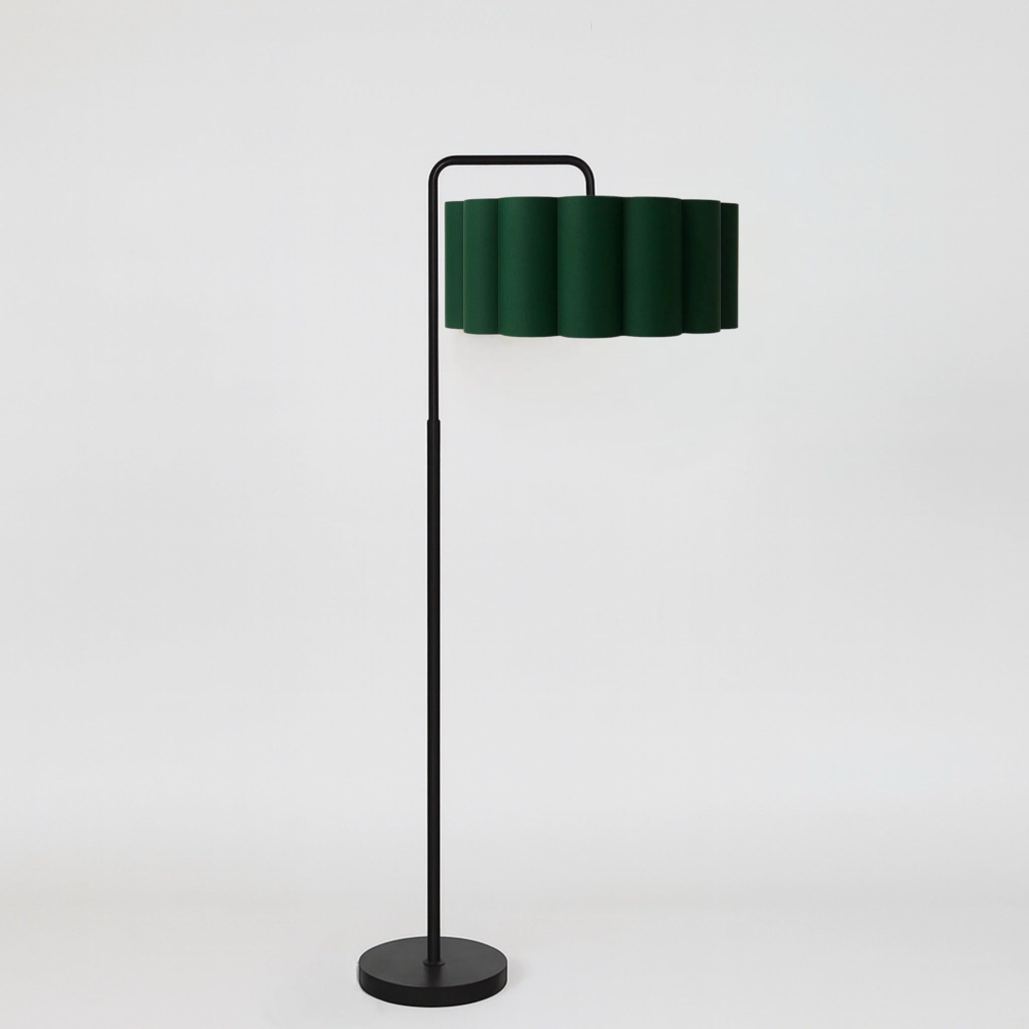 CGC Kyra Matt Black Angled Floor Lamp with Large Scalloped Lampshade