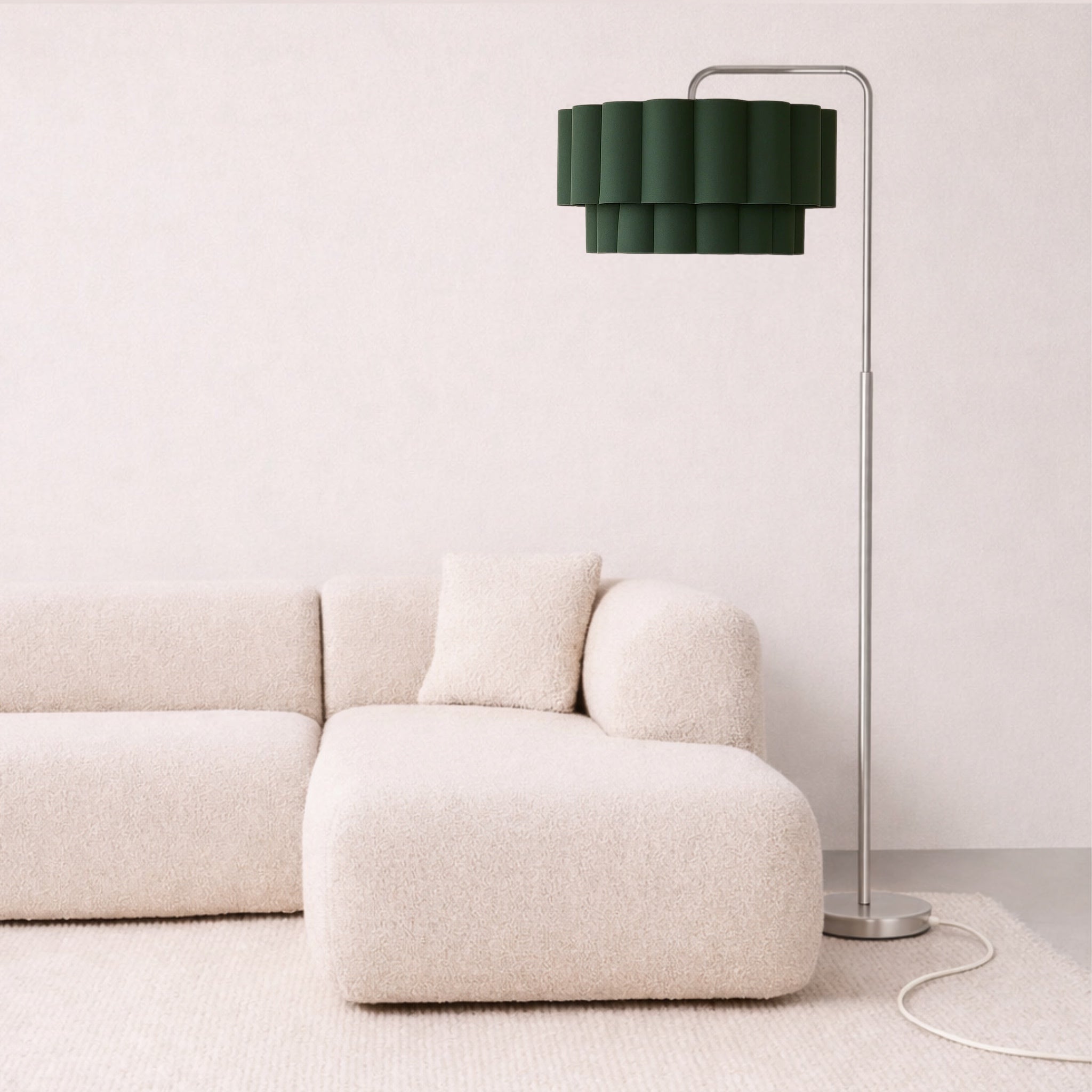 CGC Kyra Brushed Nickel Angled Floor Lamp with Two Layer Large Scalloped Lampshade