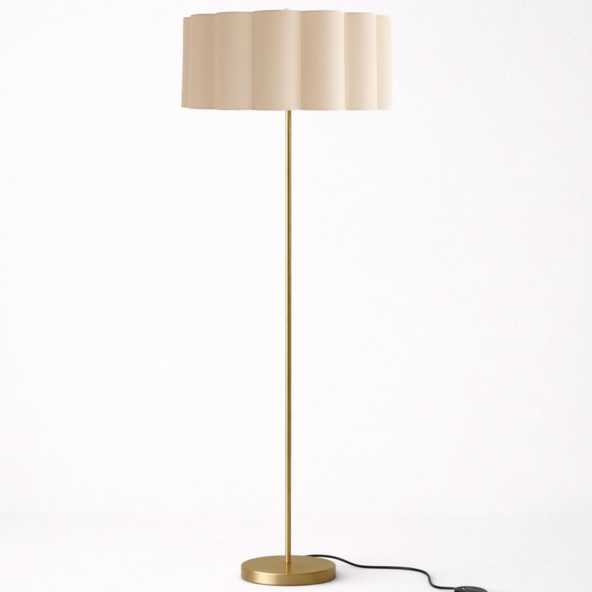 CGC Lena Brushed Gold Straight Floor Lamp with Large Scalloped Lampshade