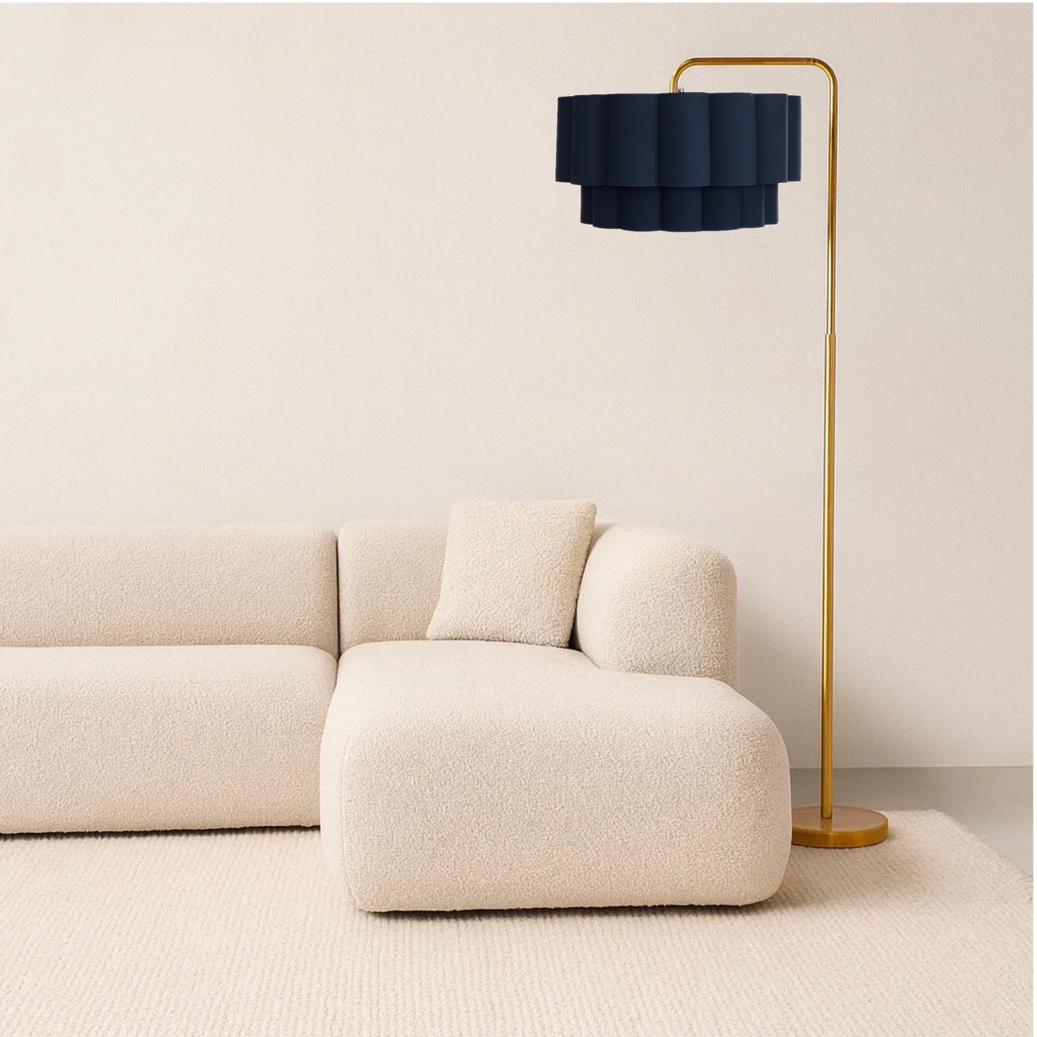 CGC Kyra Brushed Gold Angled Floor Lamp with Two Layer Large Scalloped Lampshade