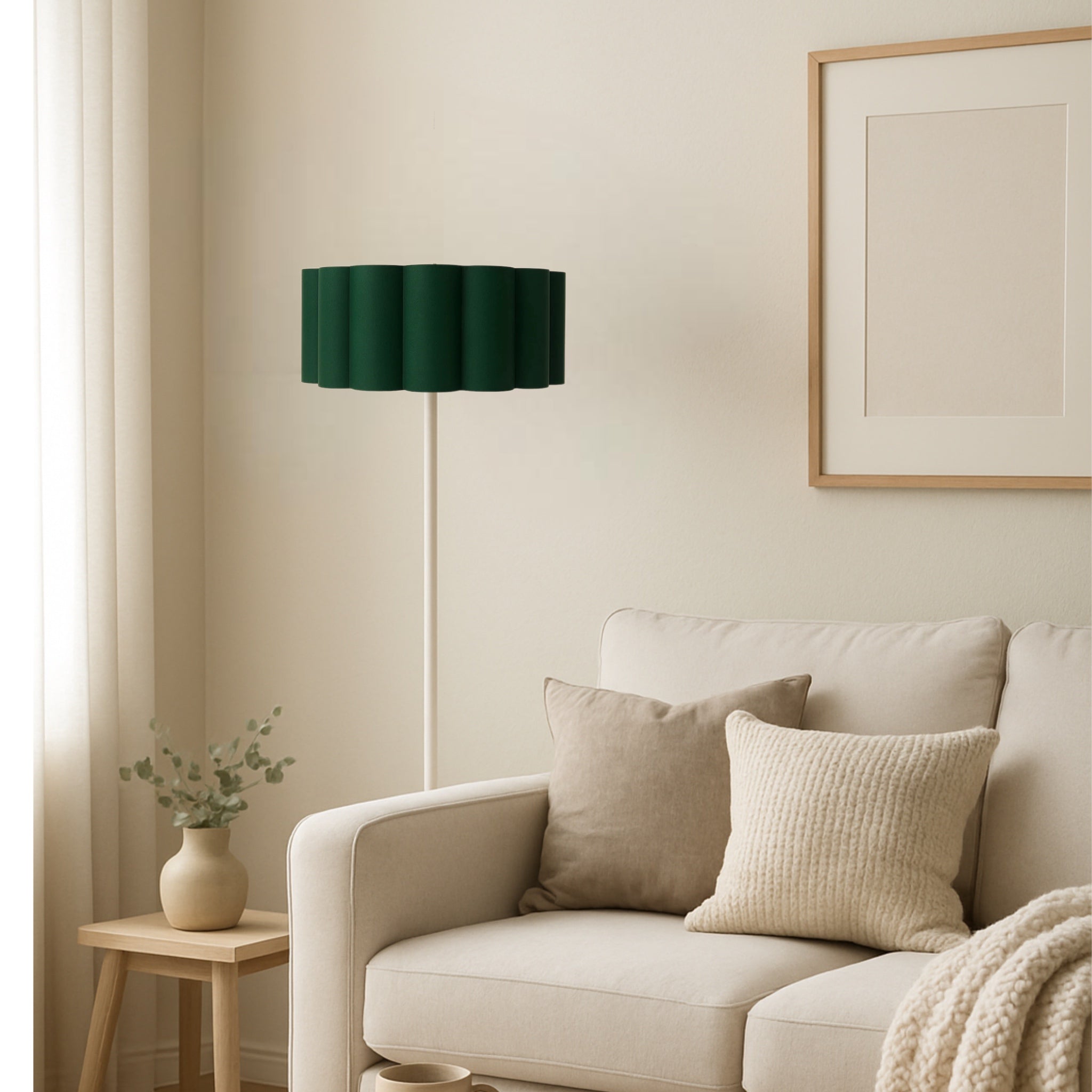 CGC Lena Cream Straight Floor Lamp with Large Scalloped Lampshade