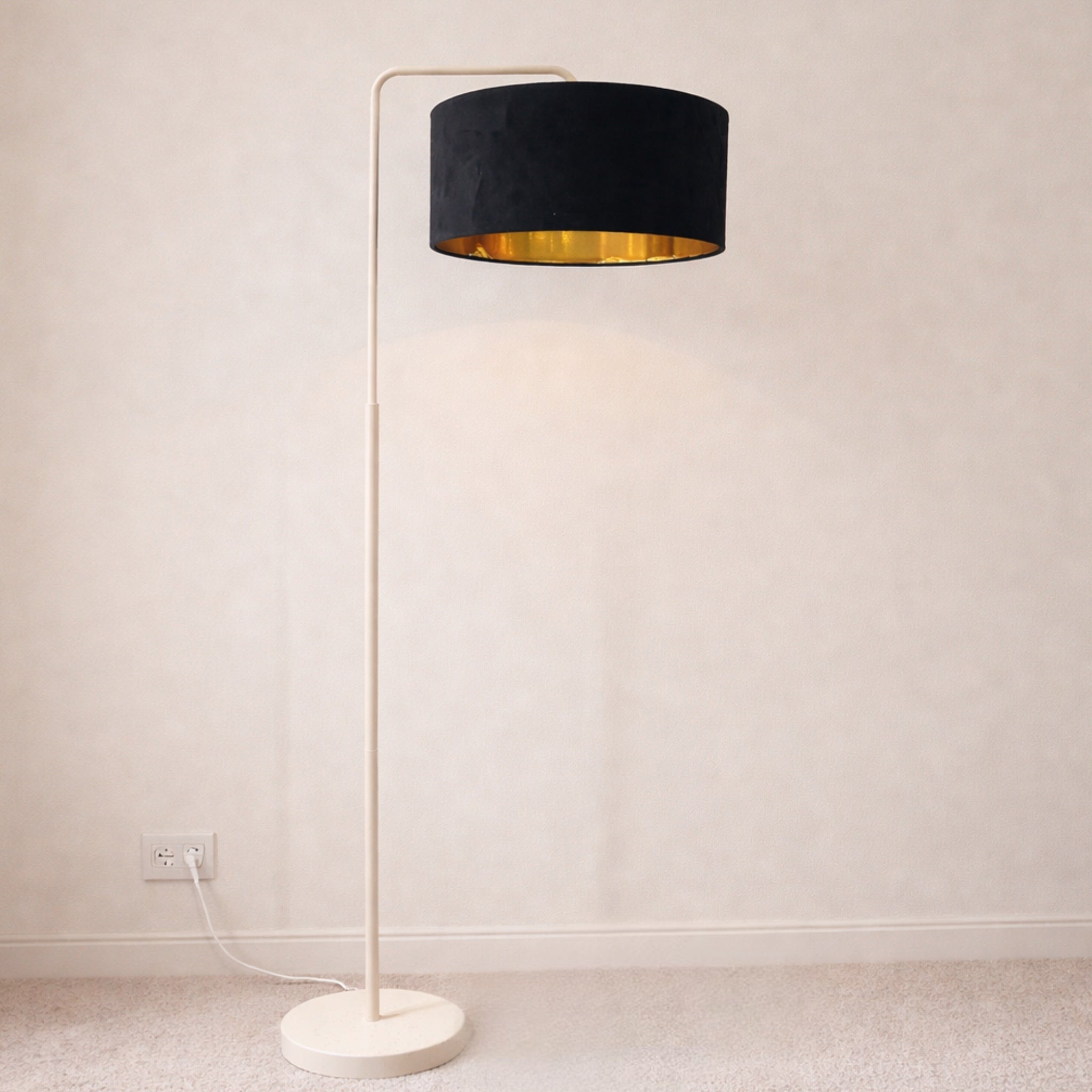 CGC Kyra Cream Angled Floor Lamp with Large 45cm Velvet Lampshade