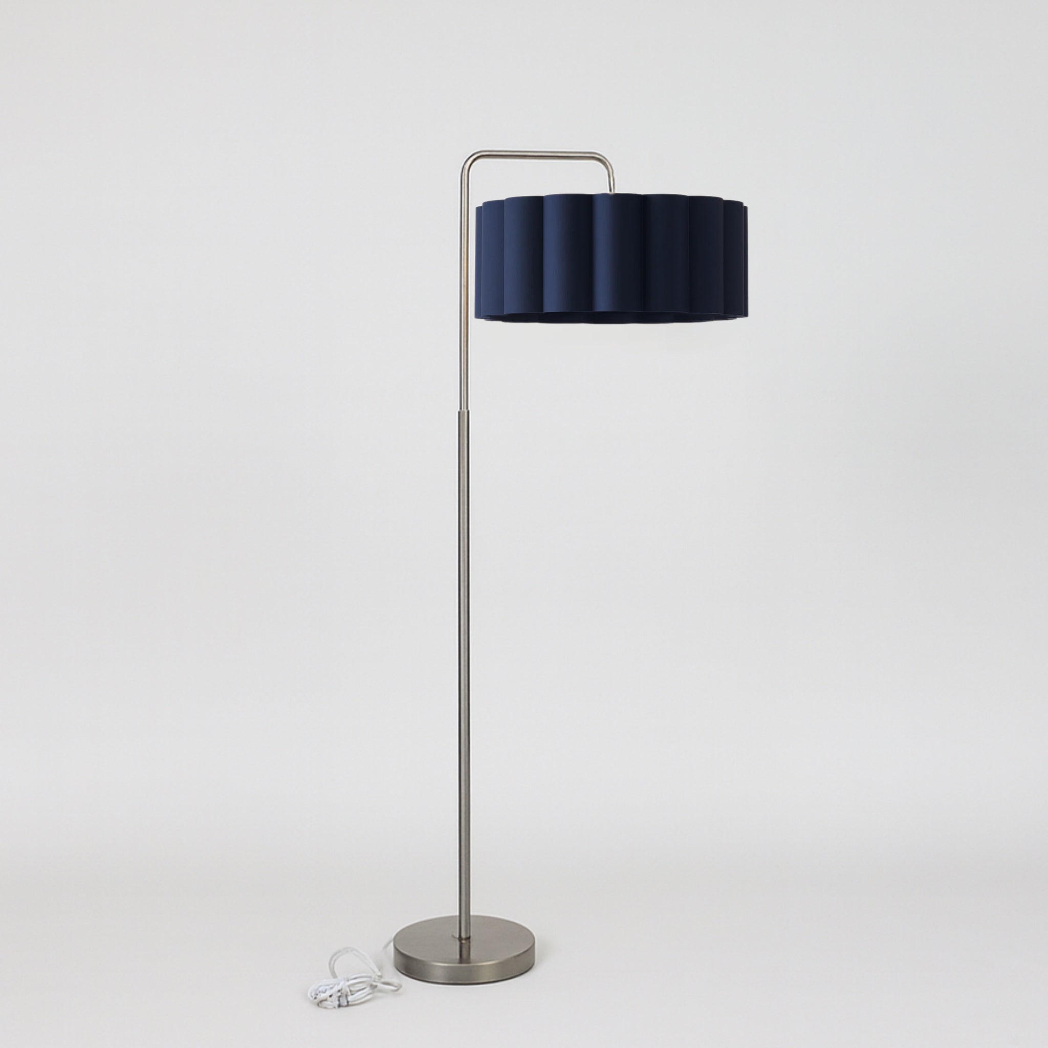 CGC Kyra Brushed Nickel Angled Floor Lamp with Large Scalloped Lampshade