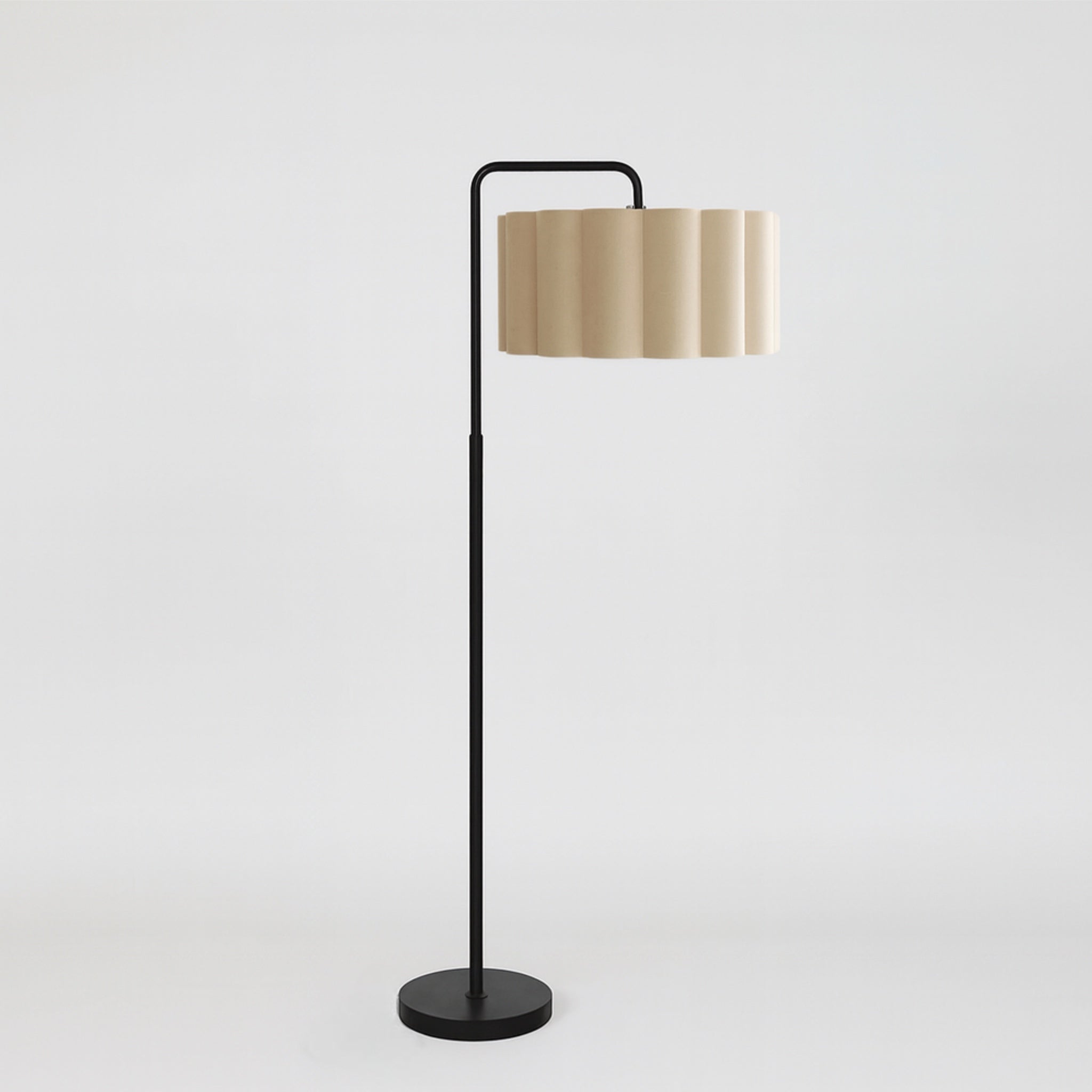 CGC Kyra Matt Black Angled Floor Lamp with Large Scalloped Lampshade