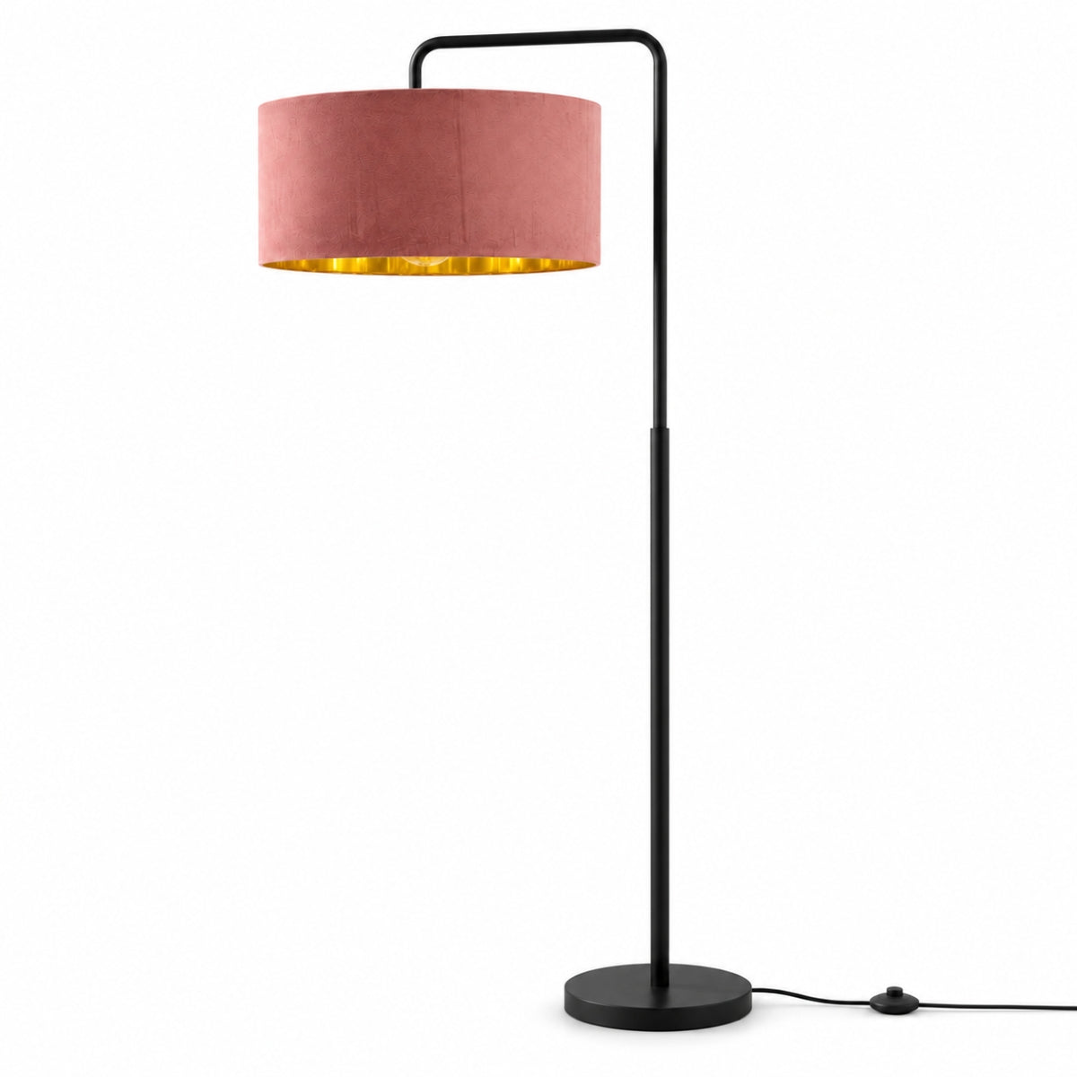 CGC Kyra Black Angled Floor Lamp with Large 45cm Velvet Lampshade
